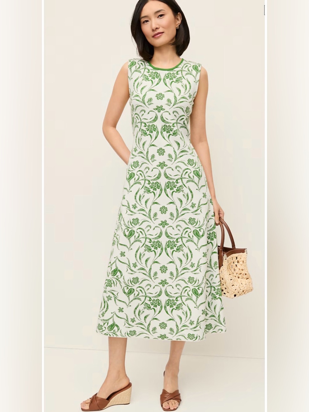 NEW ANN TAYLOR PALM GREEN FLORAL JACQUARD SWEATER MIDI DRESS SZ S